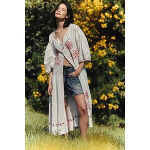 Free People Saugatuck Midi Dress Buttondown Floral Embroidered Flowy XS 287391
